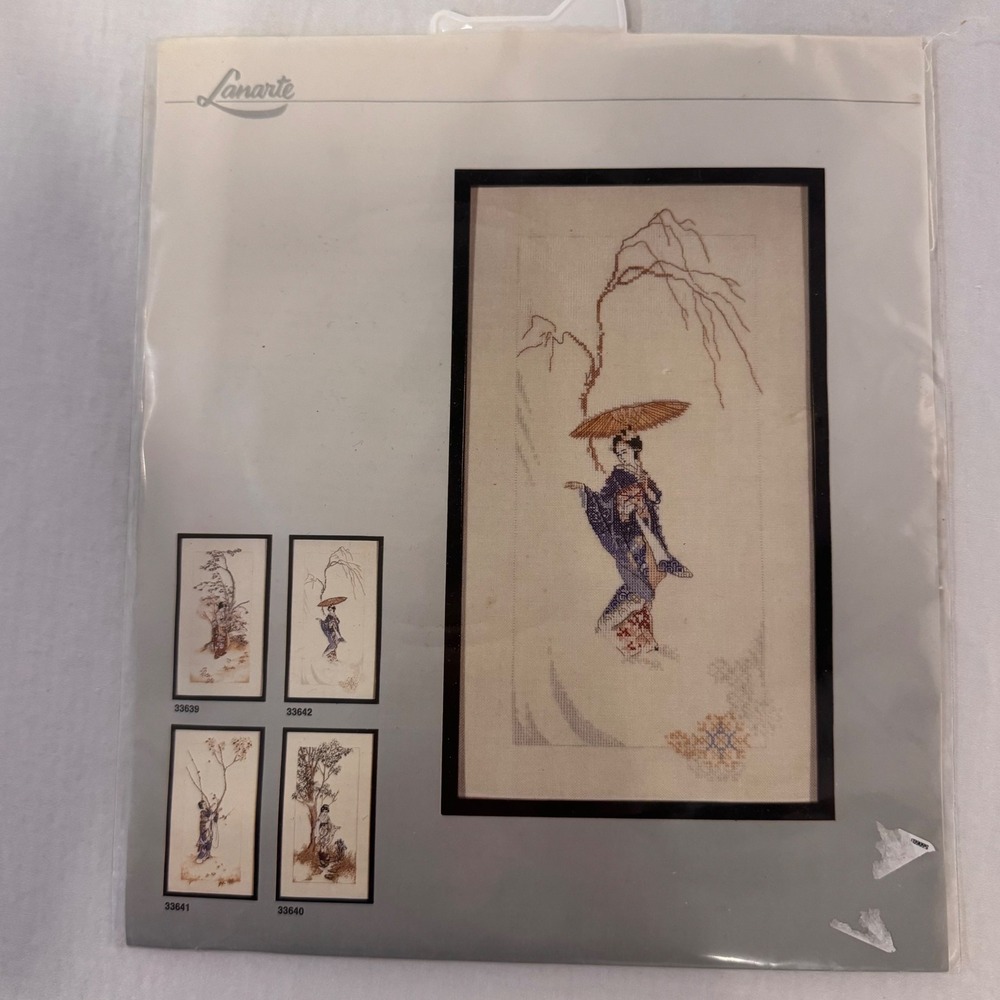 Lanarte Cross Stitch Kit 33642 Japanese Woman Parasol Linen 7.5x13.5 Holland